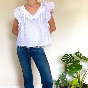 White Linen Deconstructed Ruffled Sleeveless Top Faherty
